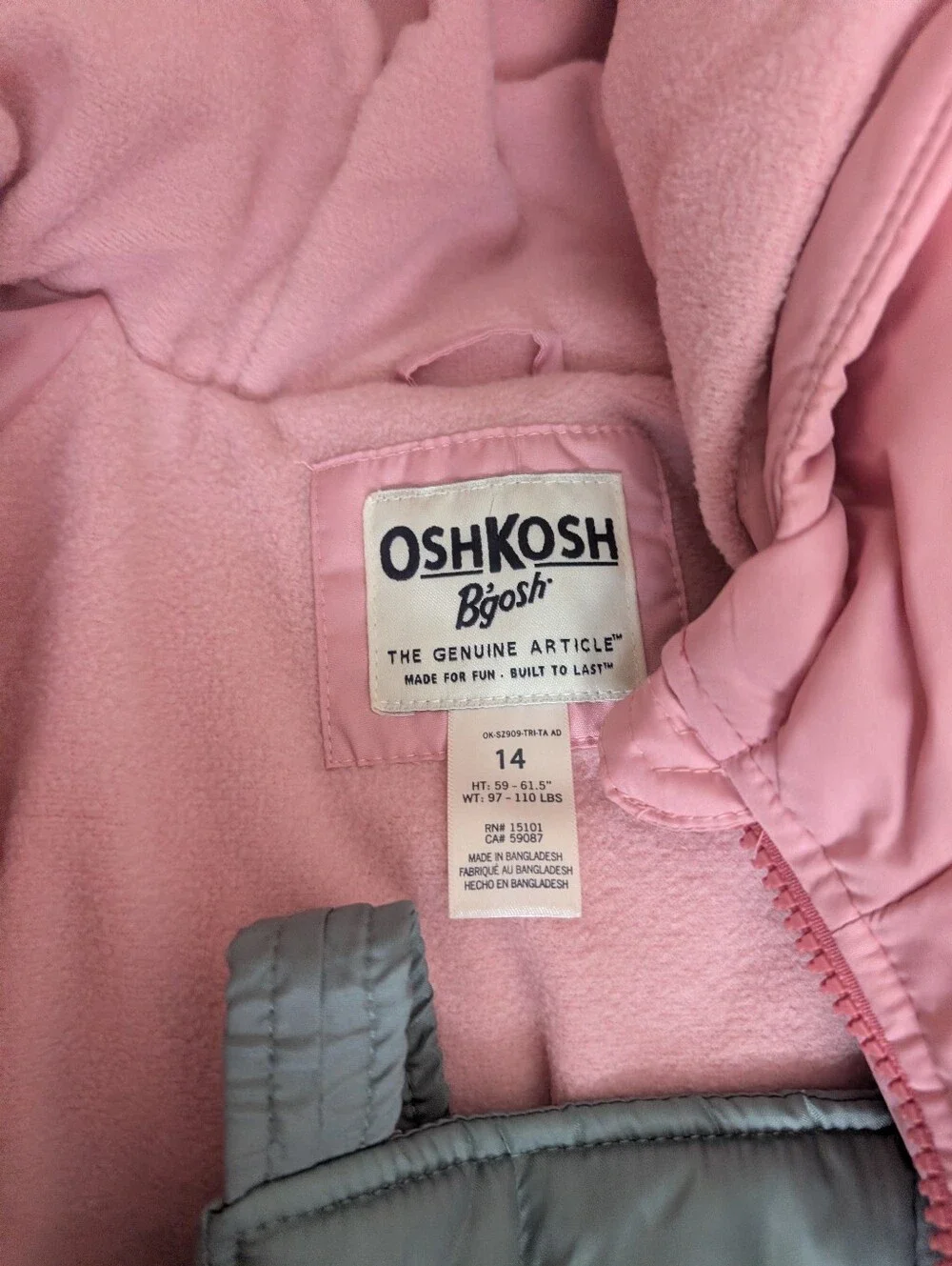 NWT Osh Kosh Colorblock Girls' Snow Jacket and Bib Set - Pink and Sage Snow Suit